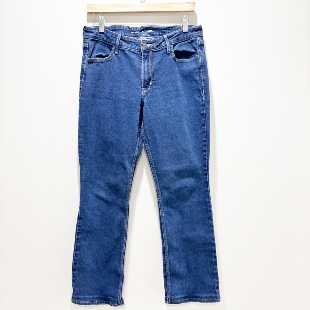 Old Navy Women's Mid Rise WOW Boot Cut Dark Wash Blue Jeans Size 12